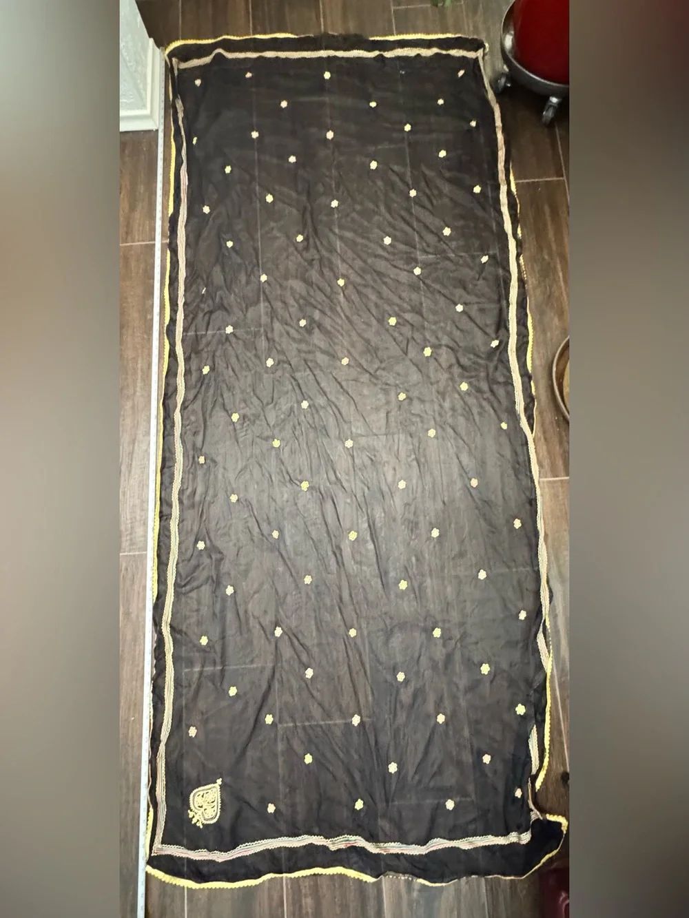 Homemade Black & Gold Embroidered Dupatta Scarf | Traditional 92” x 42” Shawl